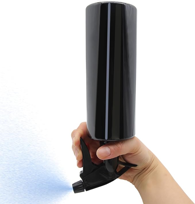 OFFIDIX 360° Water Spray Bottle 2 Pack 16 oz Continuous Plastic Empty Spray Bottles Mister for Hair,Cleaning,Plants,Upside Down,Fine Mist and Stream Setting,Black