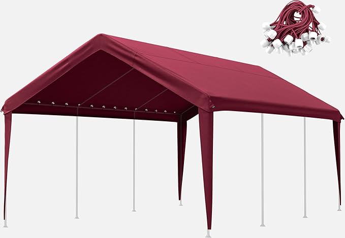 Carport Canopy Replacement Cover 12x20 Heavy Duty Outdoor Portable Car Canopy Oxford Waterproof UV & Tear Resistant Garage Canopy with Ball Bungees (Frame is Not Included)