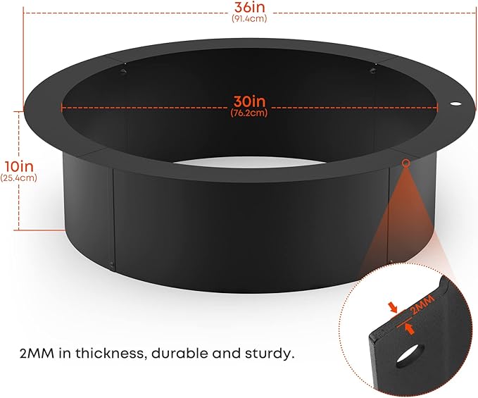 Stanbroil Outdoor Fire Pit Ring 36 Inch Outer/30 Inch Inner Diameter, 2mm Thickness Steel Round Wood Burning Firepit for Outside, DIY Fire Ring Liner Insert for Above or In-Ground Backyard Bonfire