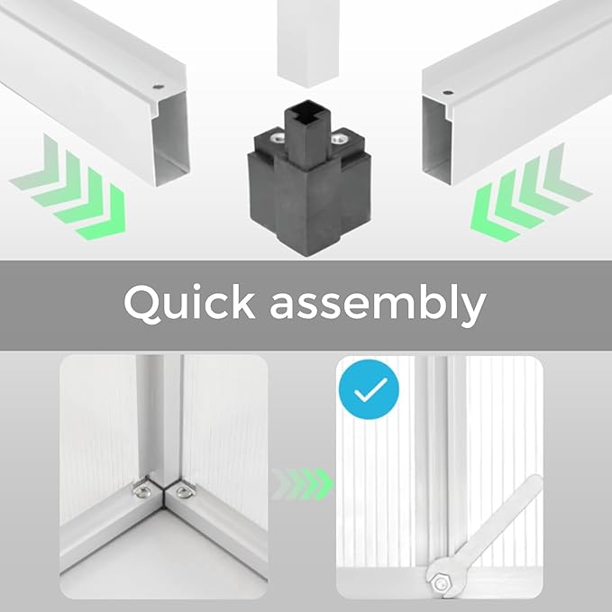 Aluminum Greenhouse for Outdoors, 6 x 8 FT Polycarbonate Walk-in Greenhouse with Quick Setup Structure and Adjustable Roof Vent, Silver
