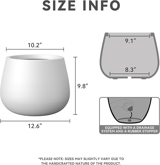 Kante Curva Series Planter, 10.2 Inch Round Concrete Flower Pot with Draiange Hole and Rubber Plug, Suitable for Indoor Plants, Home, Garden, Patio, White