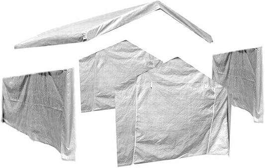10X20 Canopy Tarp Set (5pc) Paneling and Top Set Valanced Tarp Kit Carport (White)
