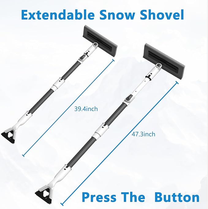 47.3" Ice Scrapers for Car Windshield, 2 in 1 Ice Scraper and Snow Brush with Comfortable Foam Grip, Adjustable Length Settings, Snow Removal Tool for Car, Truck, SUV, Winter car Accessories