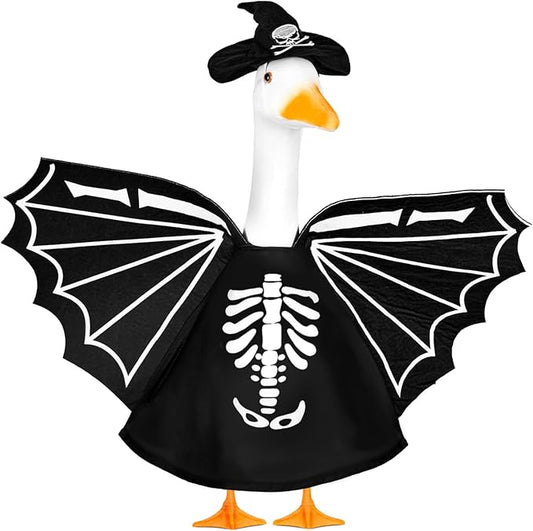 Halloween Bat Porch Goose Outfits 23inch Plastic Cement Skeleton Goose Statue Costume, Fall Lawn Geese Sculpture Clothes for Garden Yard Patio Party Decoration