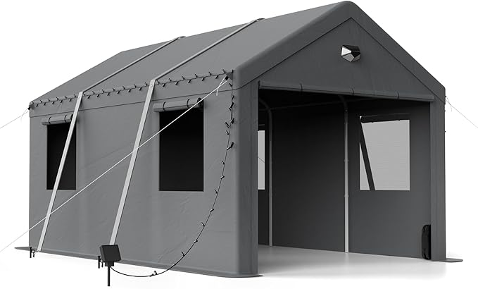10x20 Carport Canopy, Heavy Duty Car Port, Portable Car Ports Garage with 2 Roll-Up Zipper Drive Through Doors, Grey