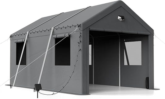 10x20 Carport Canopy, Heavy Duty Car Port, Portable Car Ports Garage with 2 Roll-Up Zipper Drive Through Doors, Grey