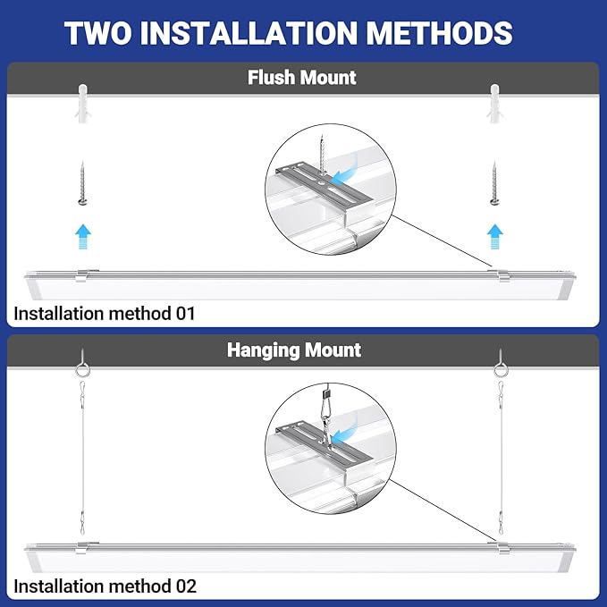 ANTLUX Linkable 4FT LED Shop Lights, 50W, 6000LM, 4 Foot LED Light Fixtures, 5000K Daylight White, 48 Inch Triangle Ceiling Lighting Fixtures for Garage, Workshop, Hanging or Flush Mount, 4 Pack
