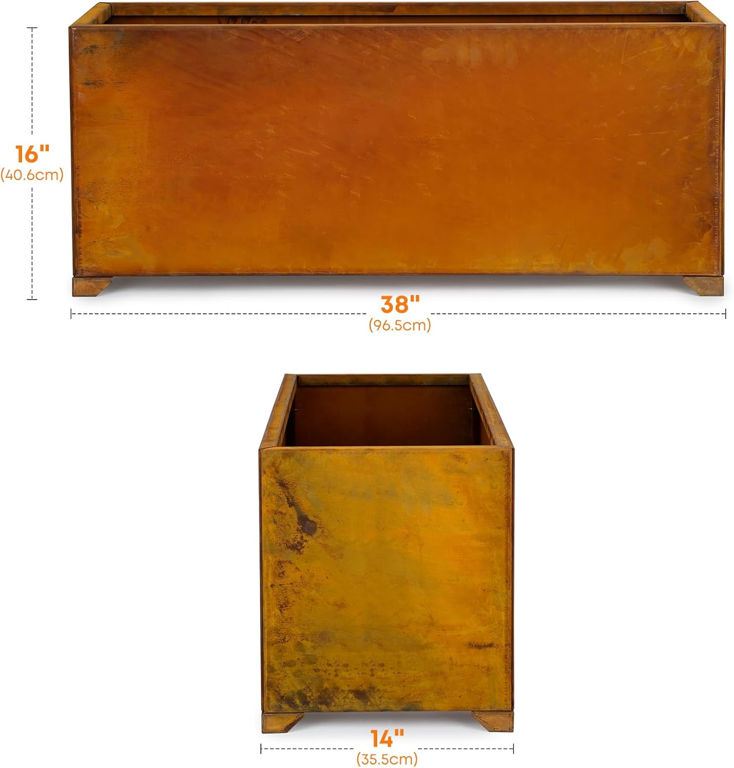 Stanbroil Corten Steel Rectangle Outdoor Planter Box, Heavy & Naturally Rust Metal Planter Box for Patio, Porch, Garden, Commercial Décor, 38 x14 x16 Inch