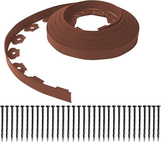 Garden Edging,33ft Landscape Edging Garden Borders Edging【2INCH Hight】 Paver Edging Include 30 Stakes, Flexible Lawn Edging Border for Yard, Lawn, Gardens(Brown)
