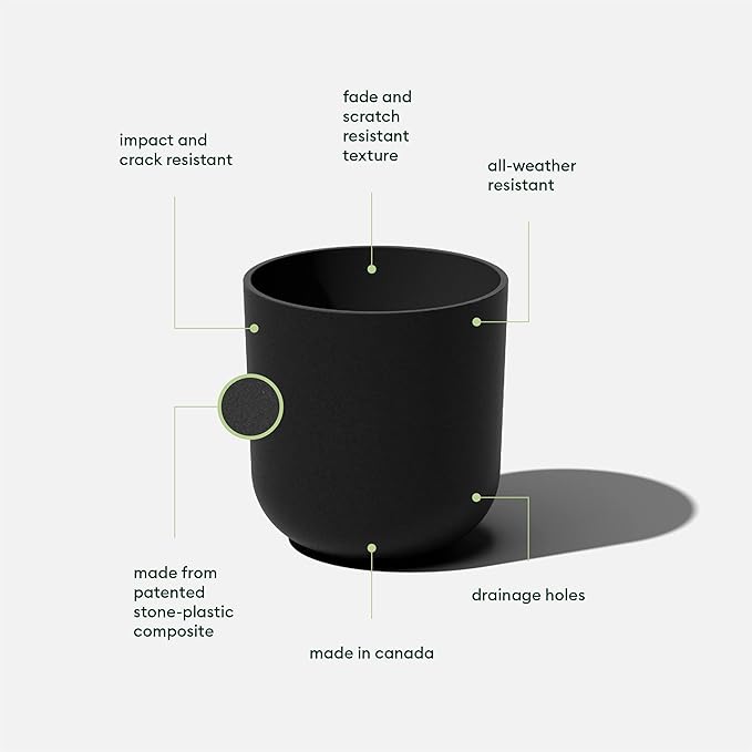 Veradek Round Black Plastic Planter Pots for Indoor/Outdoor Garden Use, with Drainage Holes, Suitable for Small to Large Succulent Plants, Flowers, Modern Interior Plants