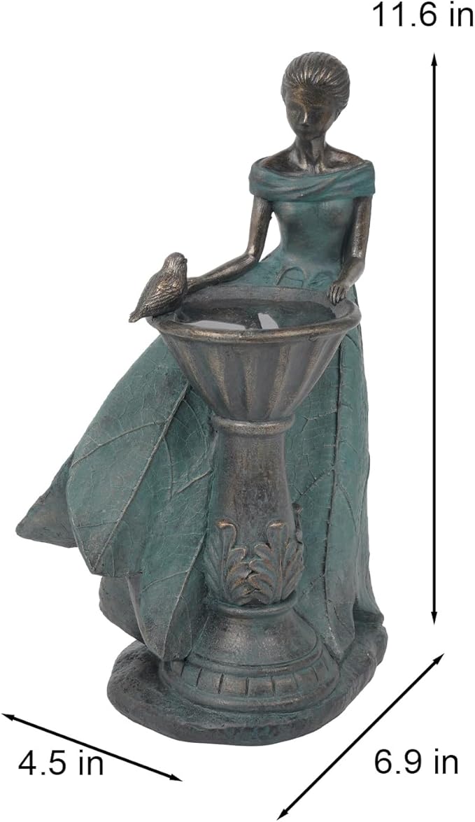 DiliComing Fairy Outdoor-Statues Garden-Decor with Solar - 12 Inch Resin Leaf Girls Birdbath Sculpture Waterproof Outdoor Decor for Patio/Yard, Unique Bird Feeder Figurines Home Decor Gifts for Women