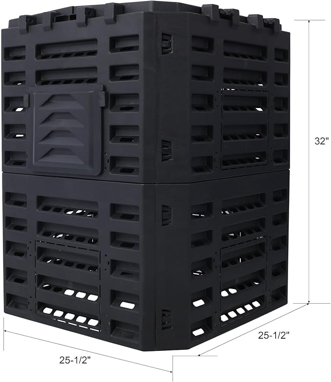 90 Gallon Garden Composter Bin - Premium Recycled Plastic, Large 340 Liter Capacity, Easy Assembly, Lightweight, Aerating Outdoor Compost Box for Fertile Soil