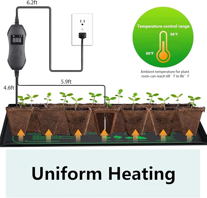 1 Pack Seedling Heat Mat with Digital Thermostat Controller,10" x 20.75" Temperature Control Waterproof Heating Pad for Seed Starting Indoor Plants Germination