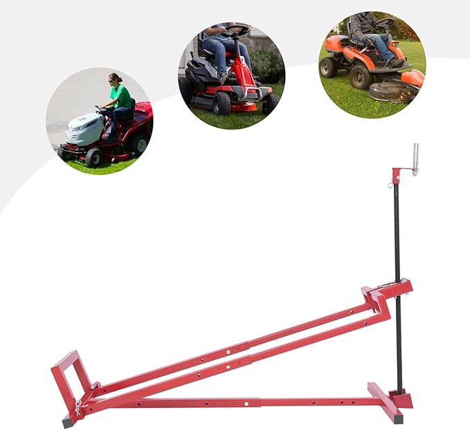 Lawn Mower Jack Lift,Upgraded Lawn Tractor Lift with 880lb Weight Capacity, Retractable Riding Mower Lift for Garden Tractors and Lawn Mowers Installation is Simple (Red+ Black)