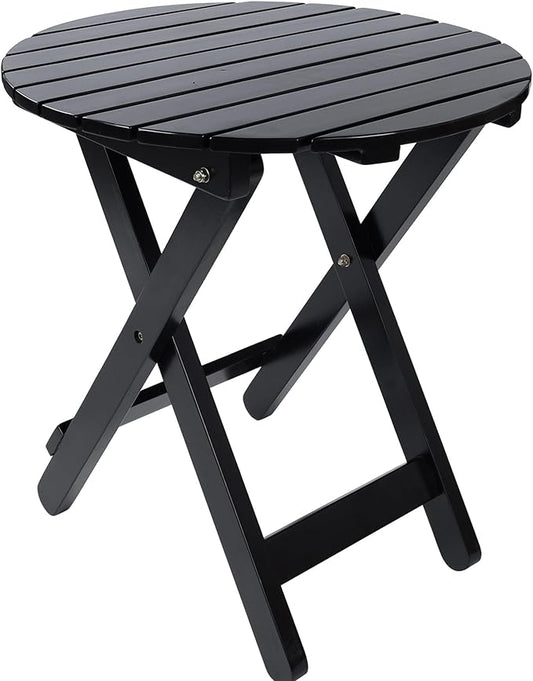Outdoor Patio Side Table Round Small Wood End Table Folding Coffee Furniture for Living Room, Bedroom, Plant Stand, Camping Portable Black