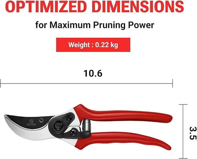 HortiSnip 8-Inch Bypass Pruning Shears, Professional Garden Shears with Sharp Steel Blade, Heavy Duty Pruners for Gardening, Plant Trimming, Cutting Stems & Branches