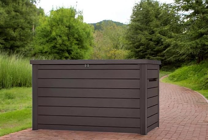 Outdoor Storage Box with Lockable Lid - Weather-Resistant and Stylish (Brown, 230-Gallon)