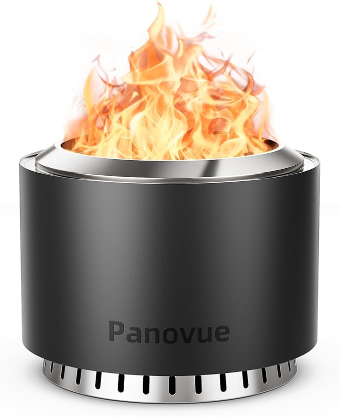 22 inch Smokeless Fire Pit with Waterproof Cover, Stainless Steel Outdoor Smokeless Firepit, Wood Burning Fire Pits for Camping, Bonfire,Low Smoke Firepit for Outside[Black]