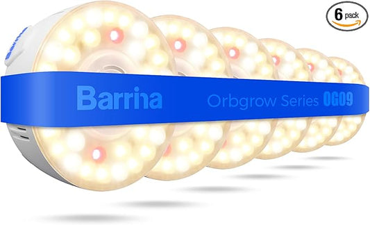 Barrina Orbgrow OG09 Puck LED Grow Light with 660nm Red LEDs, 54W(6 x 9W, 810 Watt Equiv), Plant Lights for Indoor Plants Full Spectrum, Magnetic & Linkable, Small Grow lamp for Plant Shelf, 6 Packs
