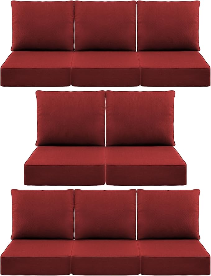 Luxury 6" Outdoor Cushions for Patio Furniture, 24x24x6 Thick Seat Cushion Set of 8, Fade Resistant Couch Chair Replacement Cushions High Density Deep Wicker Chair Cushion w/Removable Cover, Red