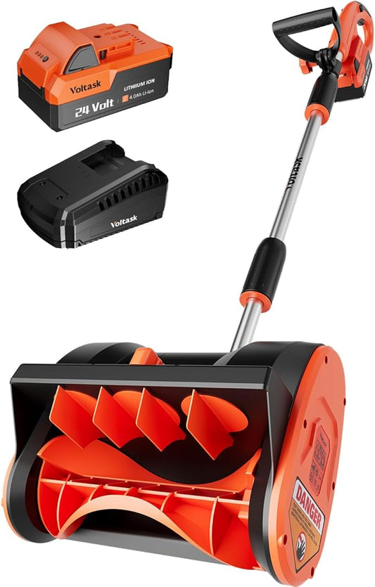 VOLTASK Cordless Snow Shovel, 24V | 12-Inch Snow Blower Cordless, Battery Snow Shovel with Directional Plate & Adjustable Front Handle (4-Ah Battery & Quick Charger Included)
