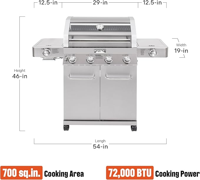 Monument Grills Larger 4+2 Burner Propane Gas Grills Stainless Steel Cabinet Style with Clearview® Lid, Knob Controls, Built-In Thermometer, Infrared Side Sear Burners & Side Burners, Outdoor Use