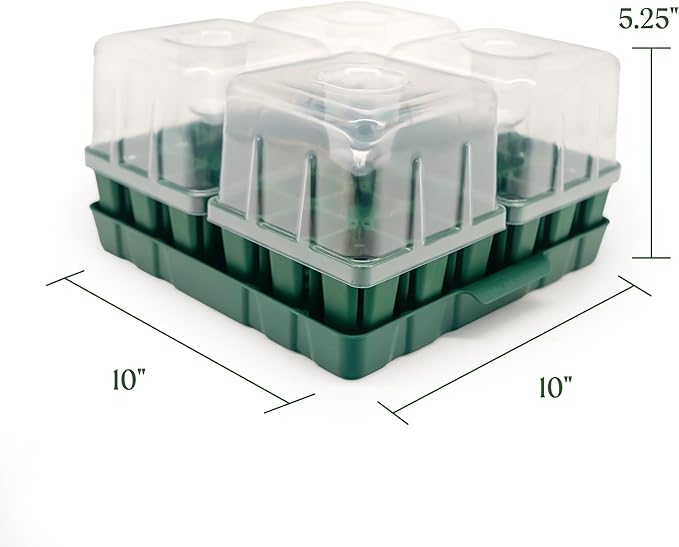 Vego garden Seedling Suite Products, 4 Pack Standard Seedling Trays with Seedling Tray Lids and 10" x 10" Bottom Watering Trays