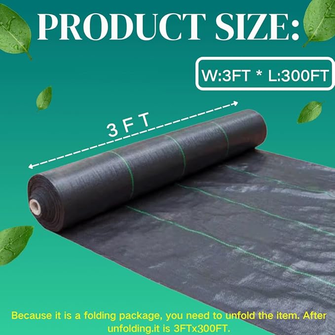 Weed Barrier Fabric Heavy Duty 3FT x 300FT - Premium Landscape Fabric for Weed Control, High Permeability for Agriculture, Gardening, Construction & Driveways