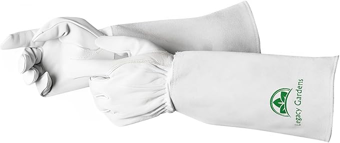 Leather Gardening Gloves for Women & Men, Long Garden Gloves, Cowhide Gauntlet Rose Pruning Thorn Resistant, Forearm Protection, Small, Natural