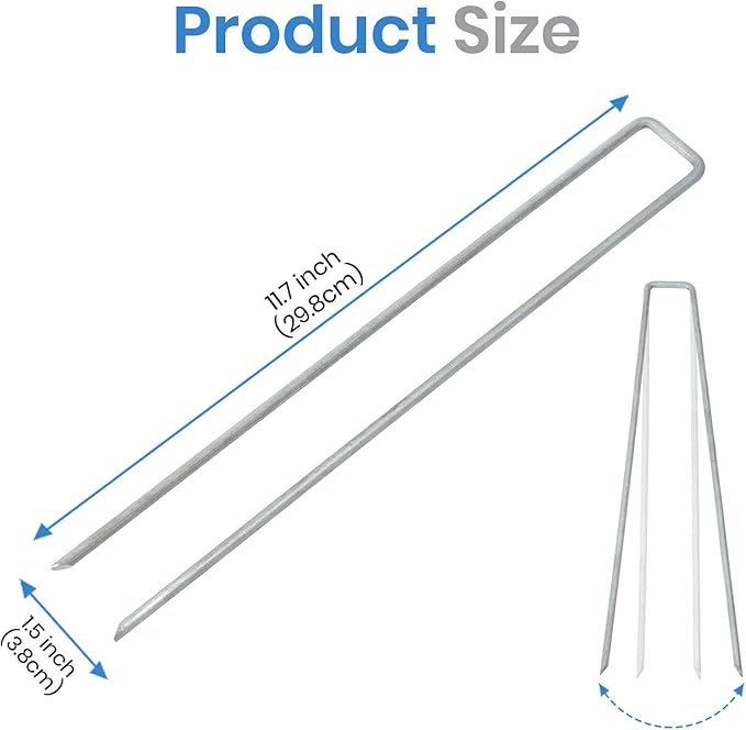 Tent Stakes 12Inch 50pcs Galvanized Landscape Staples,Tent Pegs Heavy-Duty Sod Pins Anti-Rust Fence Stakes Securing Pegs Trampoline Stakes