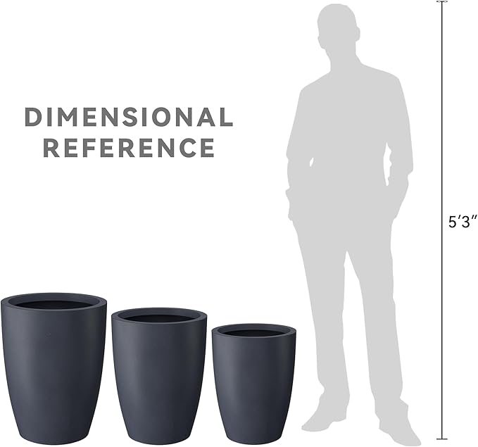 Kante 18.1",20.5",22.4" H Tall Round Concrete Planters Set of 3, Outdoor Indoor Modern Decorative Plant Pots with Drainage Hole & Rubber Plug for Home & Garden Charcoal
