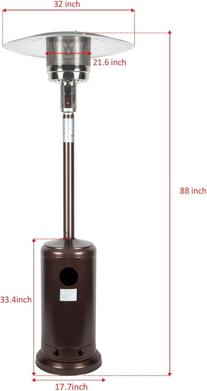 Outdoor Mushroom Heater Patio Propane 48,000 BTU for Outdoor Heating Deck Heater with Umbrella Dome and Wheeled Floor-standing Rust Free for Patio Porch and Backyards