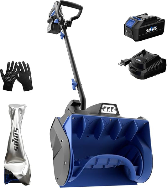 SOYUS Cordless Snow Shovel, 20V Electric Snow Blower, 12-Inch Clearing Width & 20-Ft Snow Throw, with LED Spotlight and Adjustable Front Handle (4.0Ah Battery, Quick Charger and Dust Cover Included)