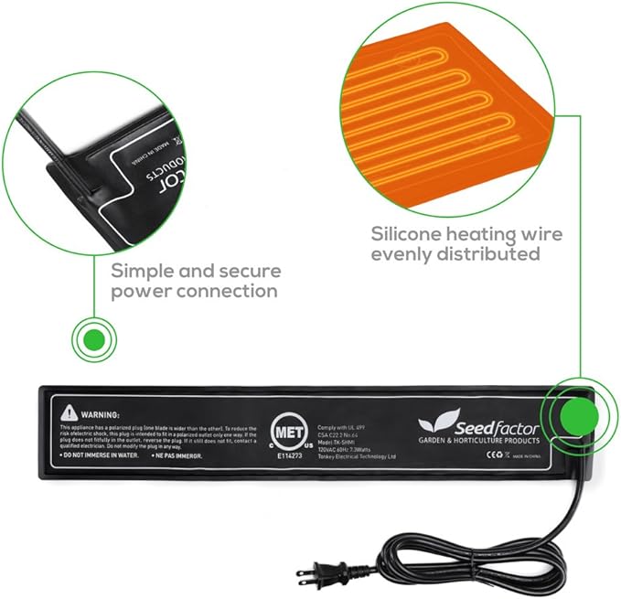 MET Certified Seedling Heat Mat, Seedfactor Waterproof Durable Germination Station Heat Mat, Warm Hydroponic Heating Pad for Indoor Home Gardening Seed Starter(3.5" X 21")