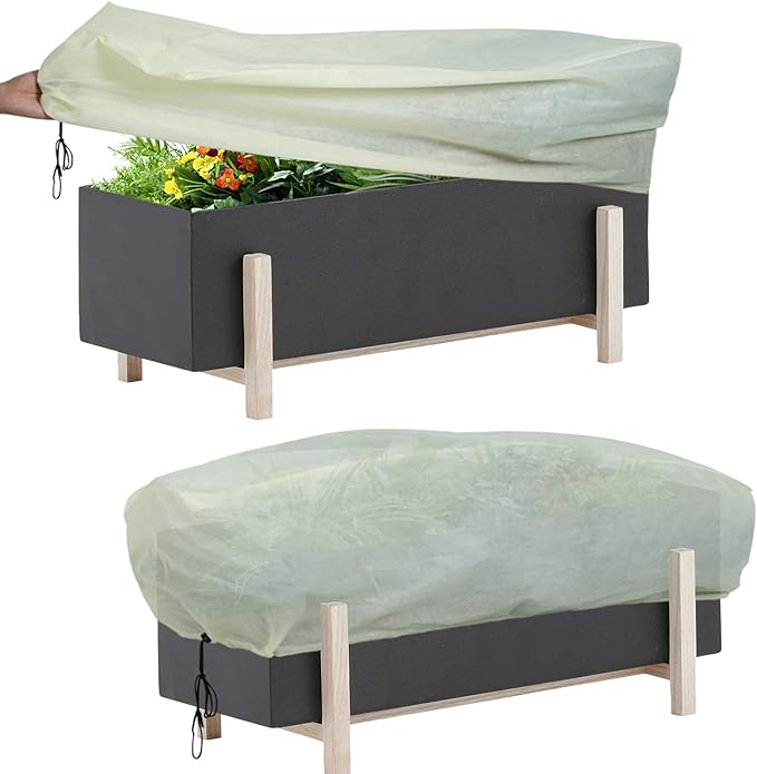 Large Rectangular Plant Cover Frost Protection,Winter Frost Blanket,Cold Weather Outdoor Plant Blanket. with Drawstring and Latch at Both Ends (200 x 40 x 45 cm, 2 Pieces)