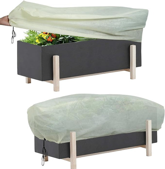 Large Rectangular Plant Cover Frost Protection,Winter Frost Blanket,Cold Weather Outdoor Plant Blanket. with Drawstring and Latch at Both Ends (200 x 40 x 45 cm, 2 Pieces)