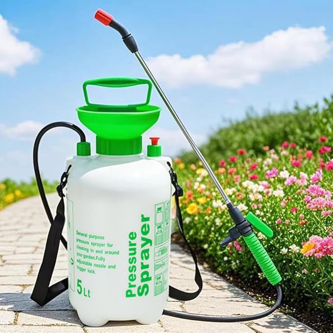 1.3Gal/5L Garden Sprayer, Pressurized Water Spray Bottle with Adjustable Shoulder Strap Pump Pressure Sprayer (Green-5L)