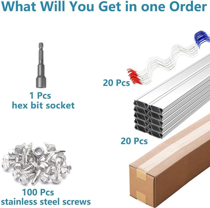 Greenhouse Spring Wire & Lock Channel 6.6 ft - PVC Coated Spring Wire & Aluminum U-Channel Bundle, Farmer Greenhouse Poly Film or Shade Cloth Attachment, 100 Mounting Screws Included [20 Pack]