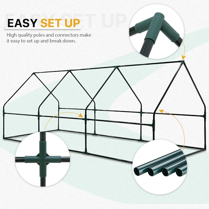 EAGLE PEAK Tunnel Greenhouse Garden Green House with Roll-Up Zipper Doors, Portable 96"x36"x36", Clear/Green PE Cover