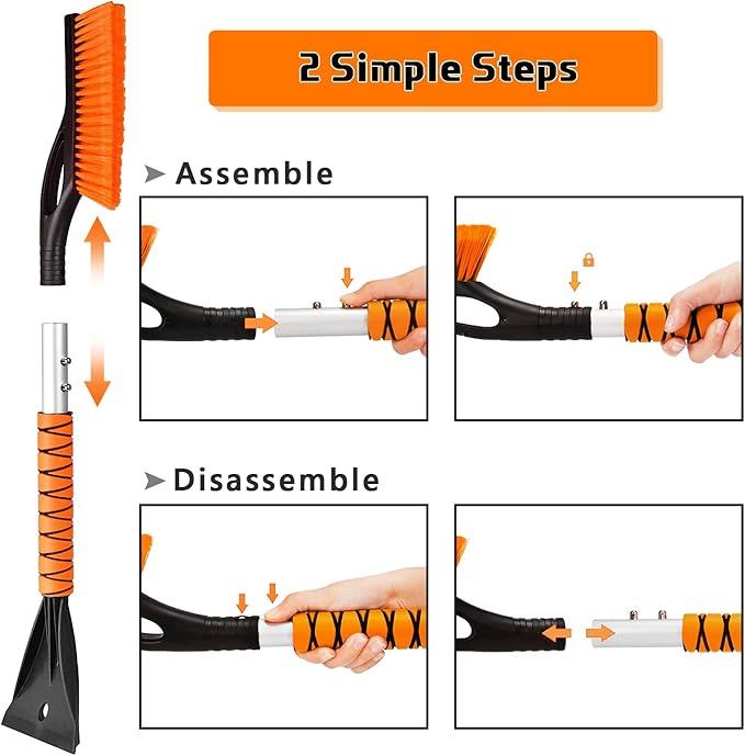 Car Accessories for Men 2 in 1 Snow Brush and Ice Scrapers for Car Windshield, 27" Winter Car Snow & Ice Remover with Foam Grip for Cars,Trucks,SUVs