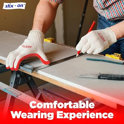 SAFETY Non-Slip 50 Pairs Red Latex Cotton Multi-Purpose Work Gloves- Nitrile Dipped & Rubber Palm Coated for a Firm Grip- Heavy Duty Premium-Construction-Moving-Warehouse-Garden-Gloves