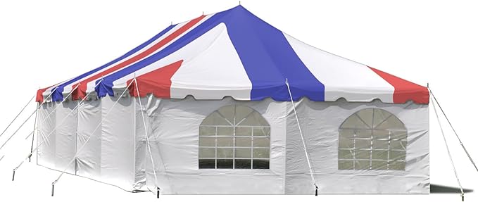 Party Tents Direct 20'x 40' Weekender Canopy Pole Tent with Sidewalls - Easy Up Canopy Tent with 160 Person Capacity - Outdoor Canopies for Parties, Weddings, and Events (Red White and Blue)