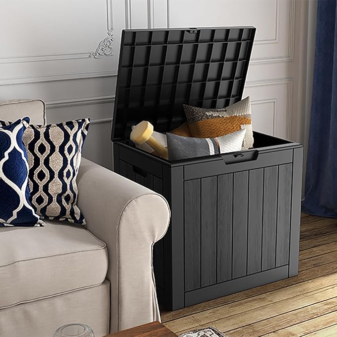 Mars Villa Deck Box, Waterproof Weatherproof and UV Resistant Resin Storage Bin with Lockable Lid, Ideal for, Outdoor, Patio Furniture Cushions, Pool Supplies, Garden Tools (31 Gallon, Black)
