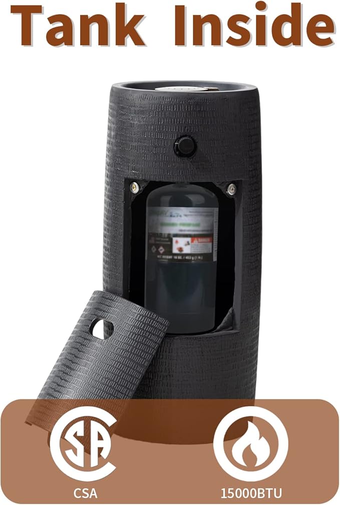 SUNBURY Outdoor Propane Fire Pit, 11" Propane Fire Column, Patio Gas Fire Pit 15,000 BTU Small Firepit Table for Outside w Lava Rocks, CSA Certified (Dark Gray)