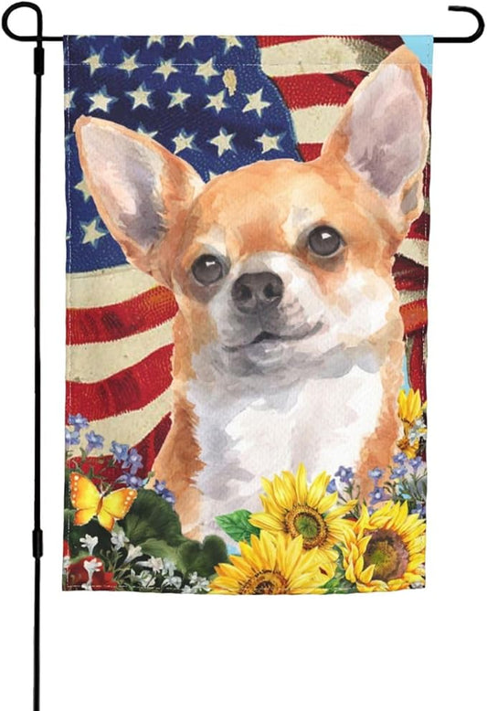 Chihuahua American Flag Patriotic Dog Garden Flag Welcome Party Outdoor Outside Decorations Picks Home House Garden Yard Decor 12x18 Inch