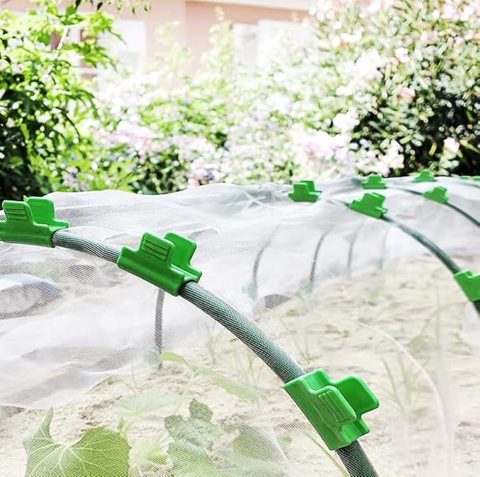 40pcs Garden Hoops for Netting, Greenhouse Clamps, Film Row Cover Netting Tunnel Hoop Clip Frame Shading Net Rod Clip for Fixing Season Plant Shed Cover Replacement, Green (11mm)