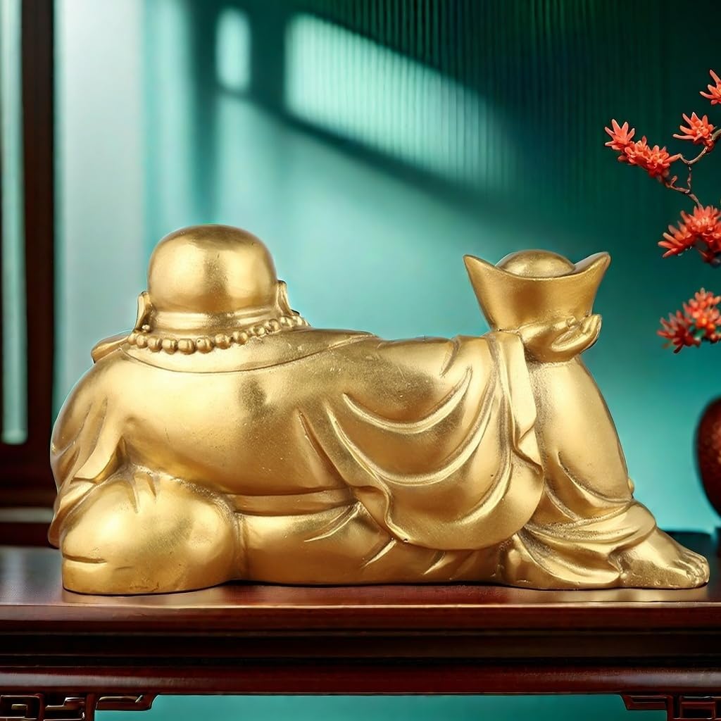 Golden Laughing Buddha Statue - New Home Decor, Happy Buddha Statue for Room Decor, Lucky and Zen Garden