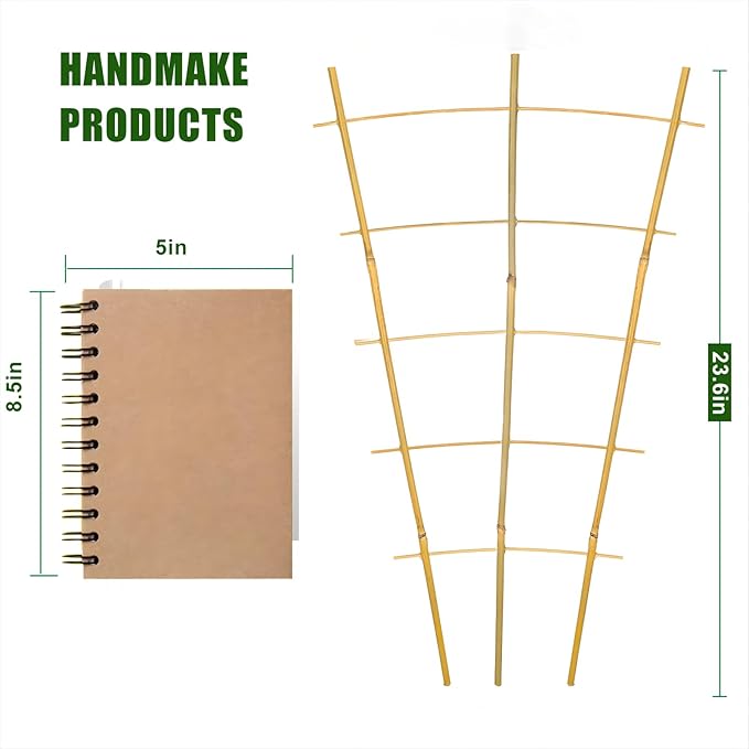 Bamboo Garden Trellis - 24 Inches Tall, 3 Pack - Perfect for Climbing Plants, Vegetables, and Pots - Enhance Your Garden with Natural Bamboo ，2Ft Plant Trellis Indoor