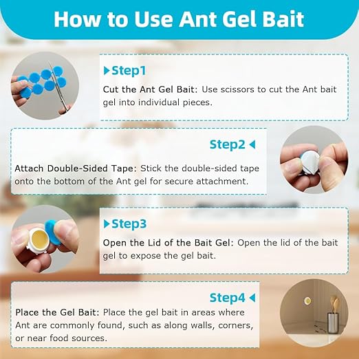 64 Pack Ant Killer Gel Bait, Long Lasting Indoor & Outdoor Ants Bait for Effective Ant Control, Safe & Easy to Use Pest Control for All Common Household Ants, Mess-Free Gel Stations