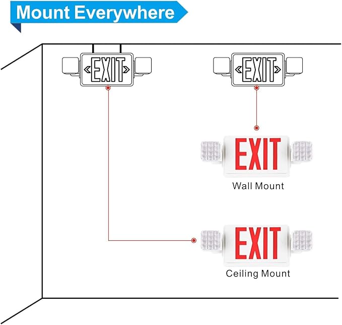 SPECTSUN 12 Pack Exit Emergency Light Combo,120-277V Emergency Exit Lights,LED Combo Exit Sign Emergency Lights - Red Battery Backup -Exit Sign with Emergency Lighting